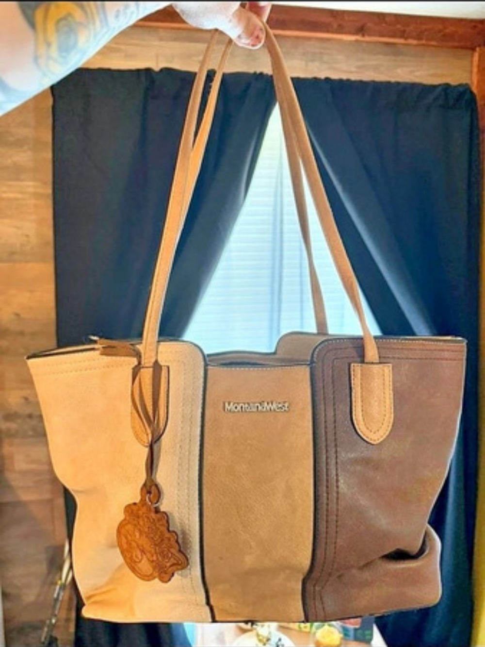 Montana West Color Block Tote in Brown & Tan